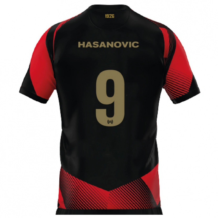 Danxen Uomo Maglia Karim Hasanovic #9 Nero Rosso Kit Gara Home 2025/26 Maglietta