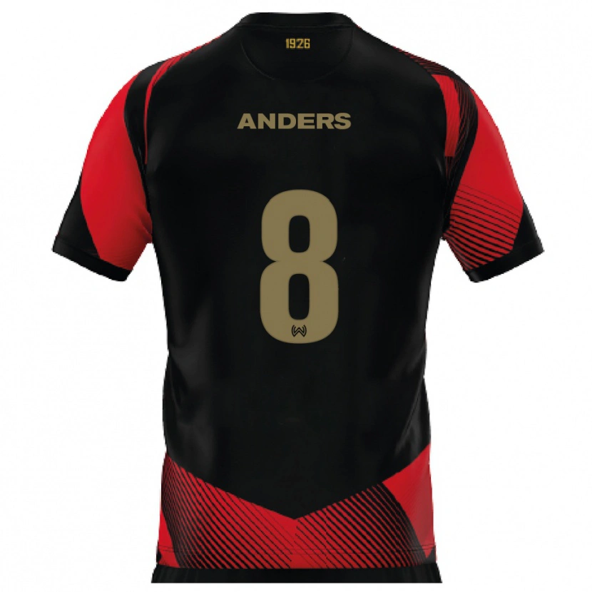 Danxen Uomo Maglia Len Anders #8 Nero Rosso Kit Gara Home 2025/26 Maglietta
