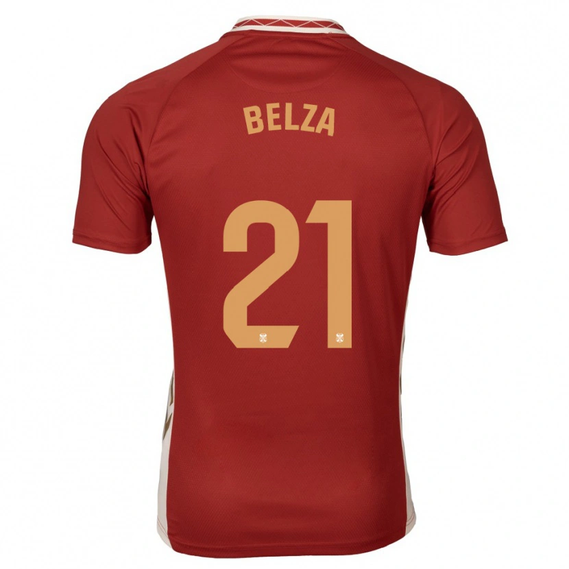 Danxen Uomo Maglia Jesús Belza #21 Bordeaux Oro Kit Gara Away 2025/26 Maglietta