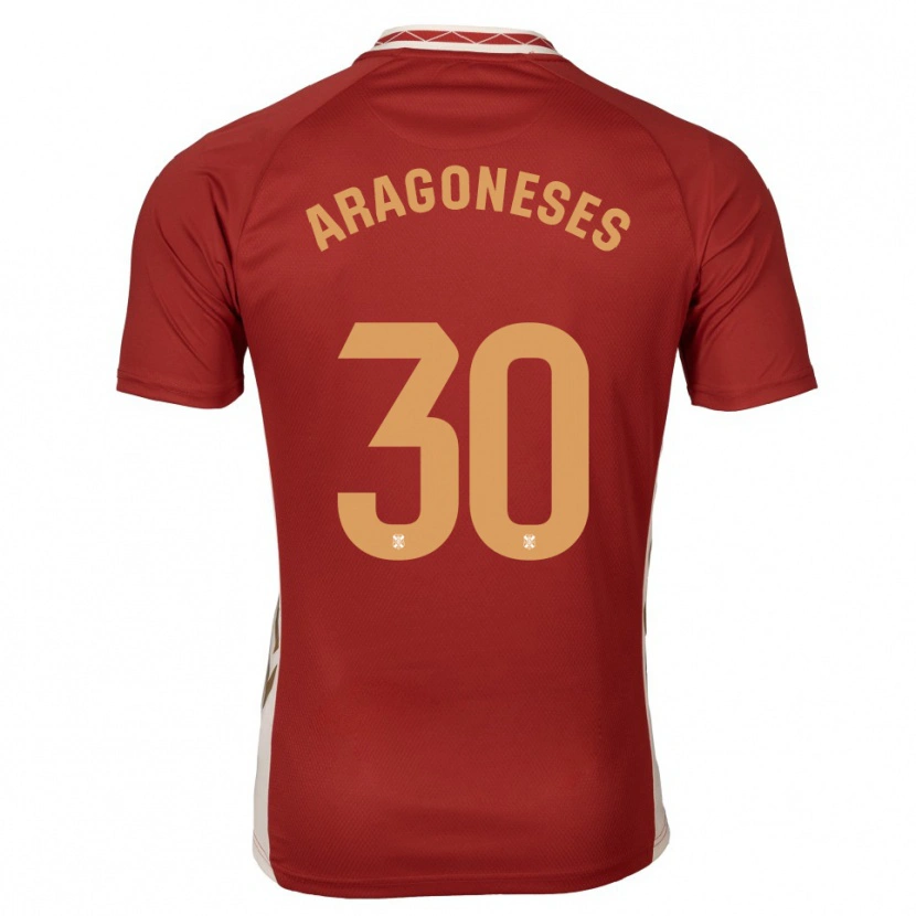 Danxen Uomo Maglia Sergio Aragoneses #30 Bordeaux Oro Kit Gara Away 2025/26 Maglietta