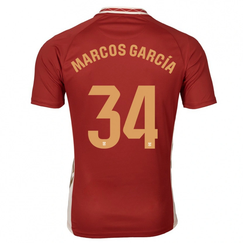 Danxen Uomo Maglia Marcos García #34 Bordeaux Oro Kit Gara Away 2025/26 Maglietta