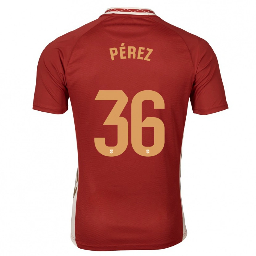 Danxen Uomo Maglia Dani Pérez #36 Bordeaux Oro Kit Gara Away 2025/26 Maglietta