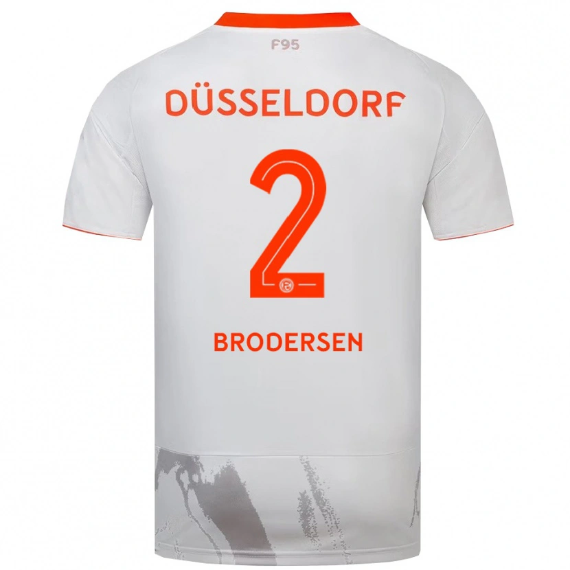 Danxen Uomo Maglia Leonard Brodersen #2 Bianco Arancione Kit Gara Away 2025/26 Maglietta