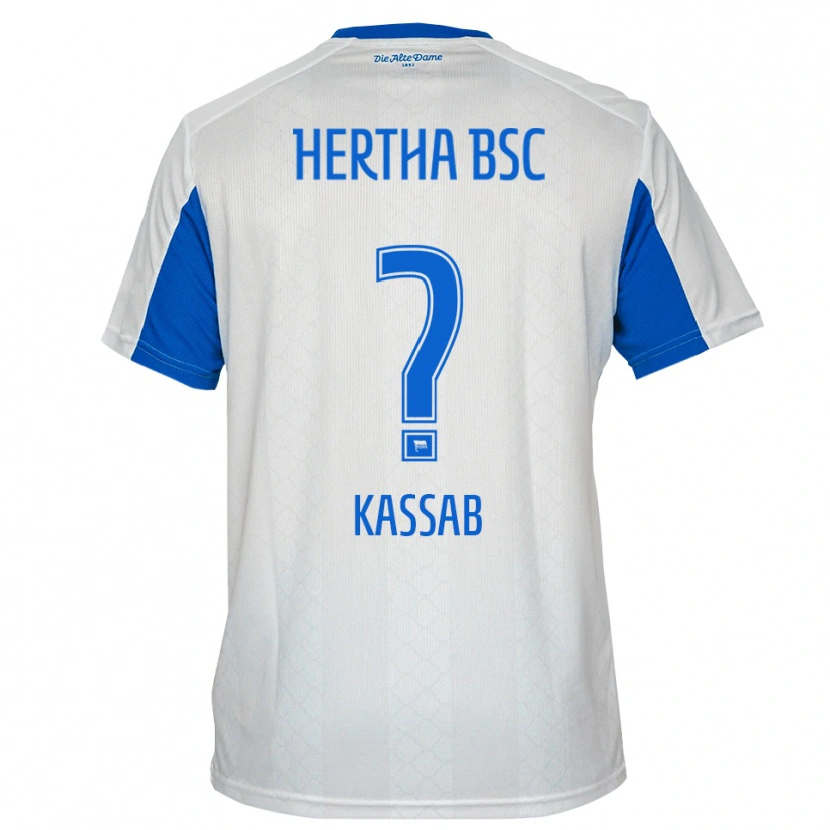 Danxen Uomo Maglia Hassan Kassab #0 Bianco Blu Kit Gara Away 2025/26 Maglietta