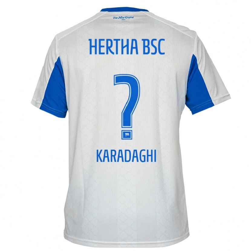 Danxen Uomo Maglia Faruk Karadaghi #0 Bianco Blu Kit Gara Away 2025/26 Maglietta