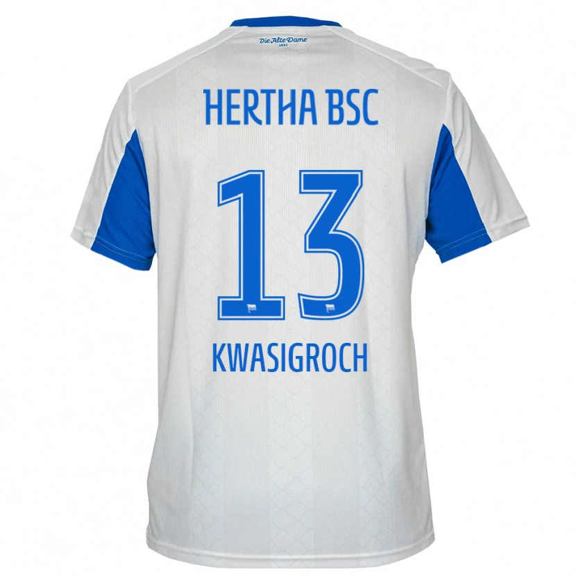 Danxen Uomo Maglia Robert Kwasigroch #13 Bianco Blu Kit Gara Away 2025/26 Maglietta