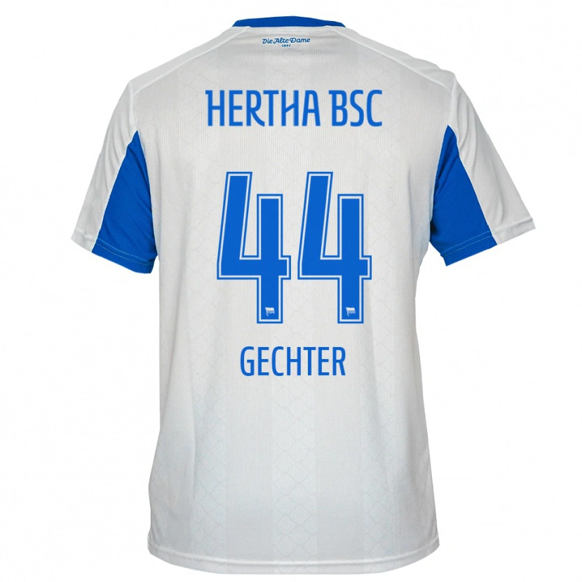 Danxen Uomo Maglia Linus Gechter #44 Bianco Blu Kit Gara Away 2025/26 Maglietta