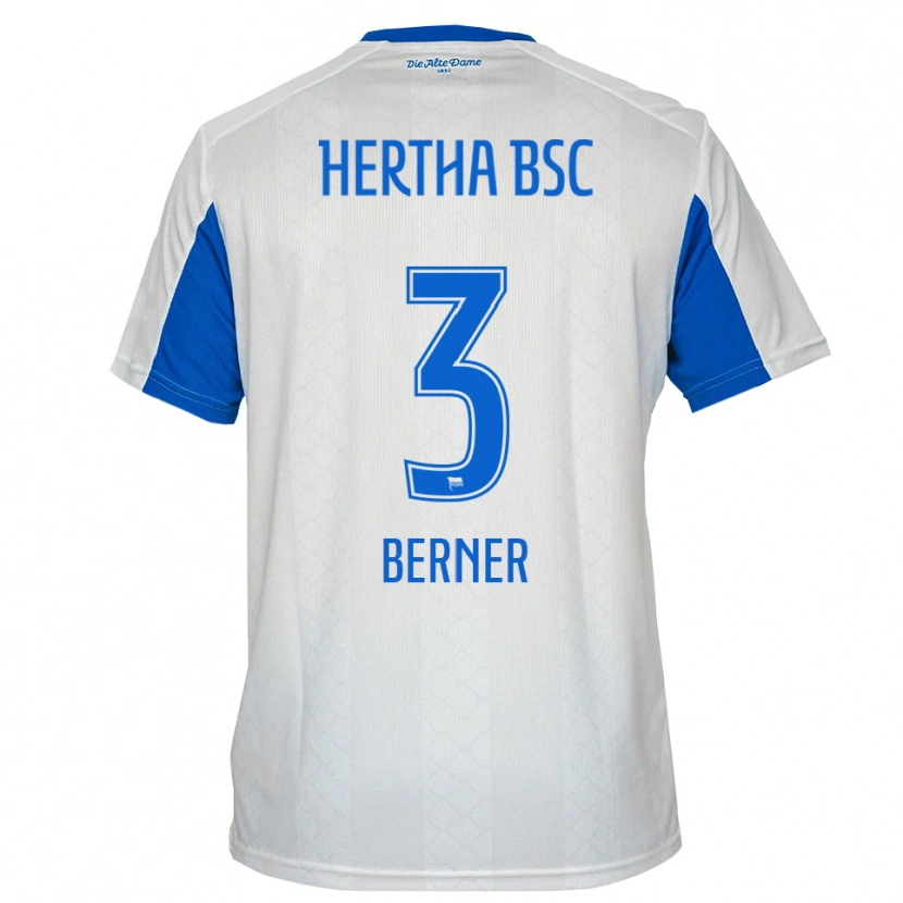 Danxen Uomo Maglia Janne Berner #3 Bianco Blu Kit Gara Away 2025/26 Maglietta