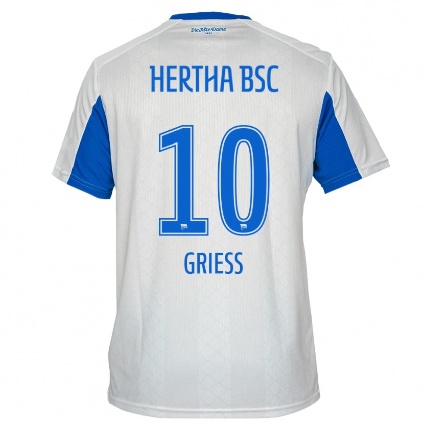 Danxen Uomo Maglia Stephan Grieß #10 Bianco Blu Kit Gara Away 2025/26 Maglietta