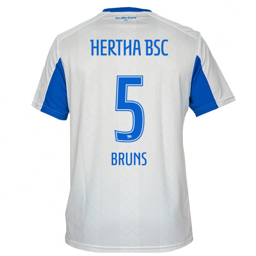 Danxen Uomo Maglia Mathis Bruns #5 Bianco Blu Kit Gara Away 2025/26 Maglietta