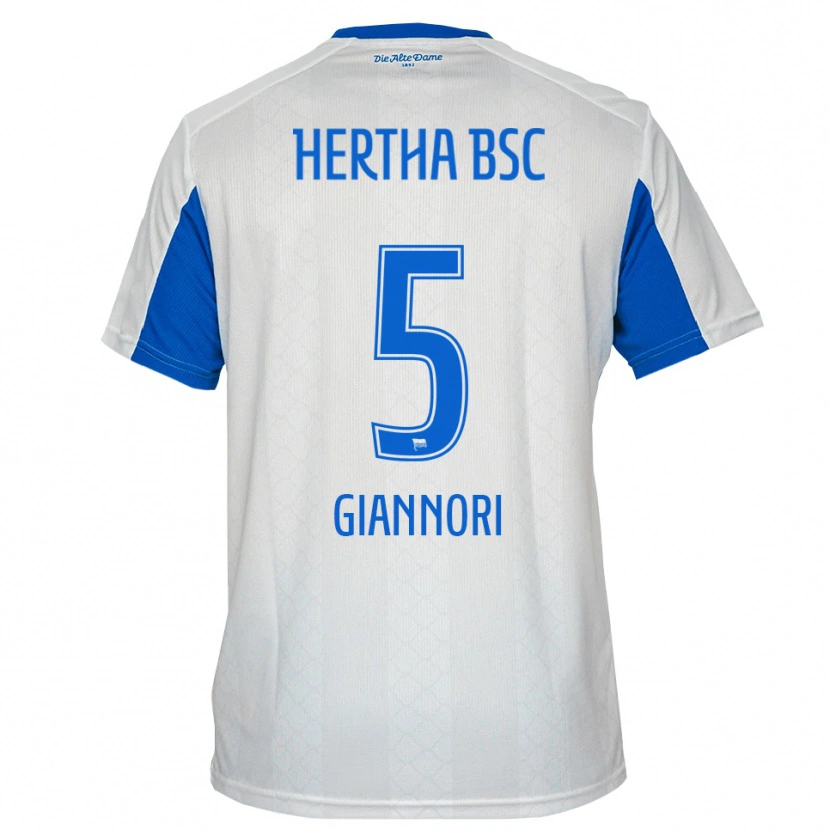 Danxen Uomo Maglia Nora Giannori #5 Bianco Blu Kit Gara Away 2025/26 Maglietta