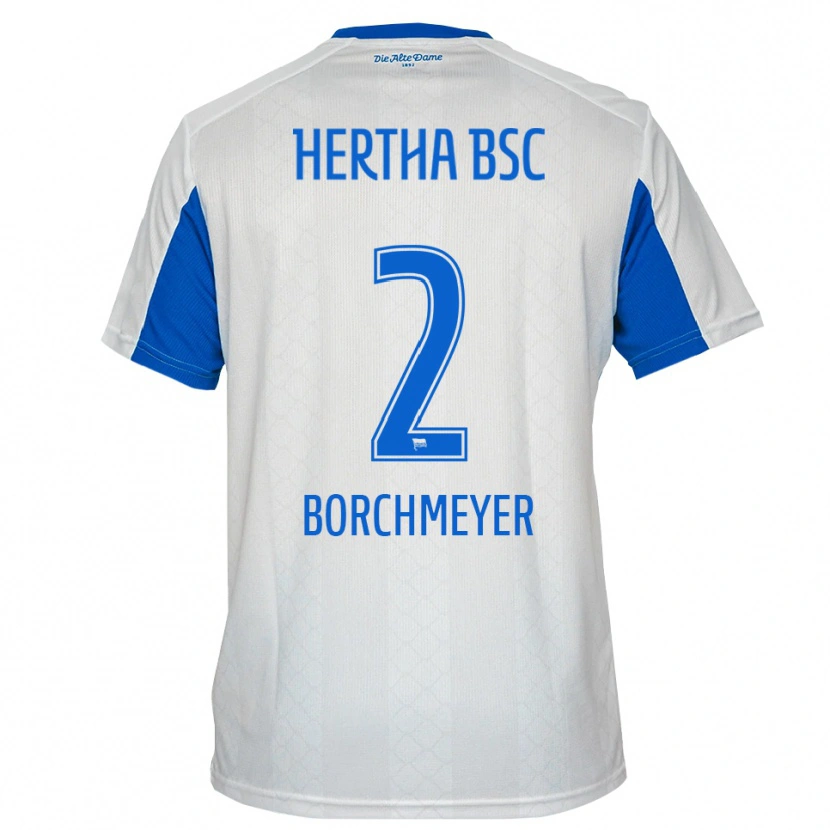 Danxen Uomo Maglia Ronja Borchmeyer #2 Bianco Blu Kit Gara Away 2025/26 Maglietta