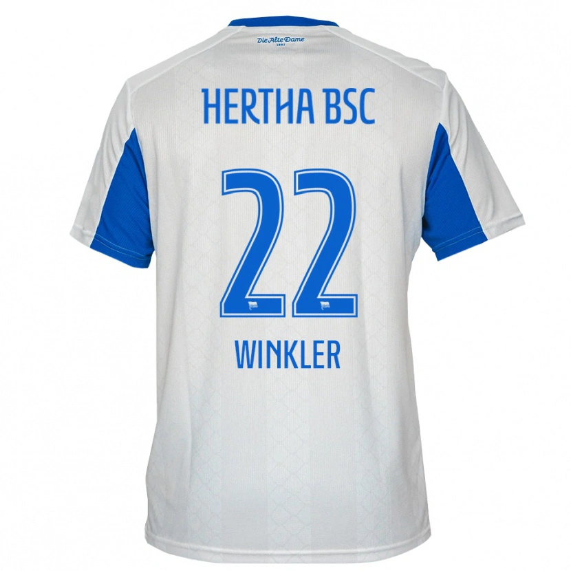 Danxen Uomo Maglia Marten Winkler #22 Bianco Blu Kit Gara Away 2025/26 Maglietta