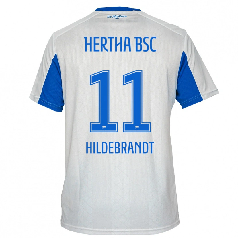 Danxen Uomo Maglia Niklas Hildebrandt #11 Bianco Blu Kit Gara Away 2025/26 Maglietta