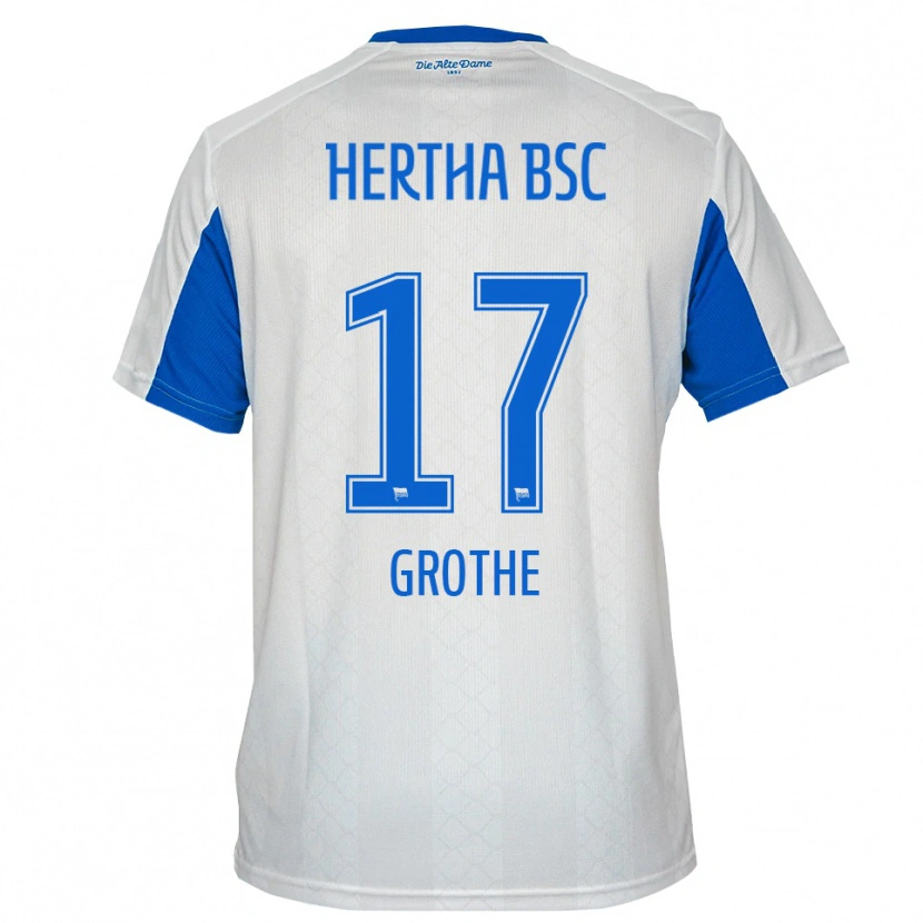 Danxen Uomo Maglia Mayson Grothe #17 Bianco Blu Kit Gara Away 2025/26 Maglietta