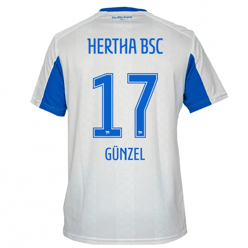 Danxen Uomo Maglia Maximilian Günzel #17 Bianco Blu Kit Gara Away 2025/26 Maglietta