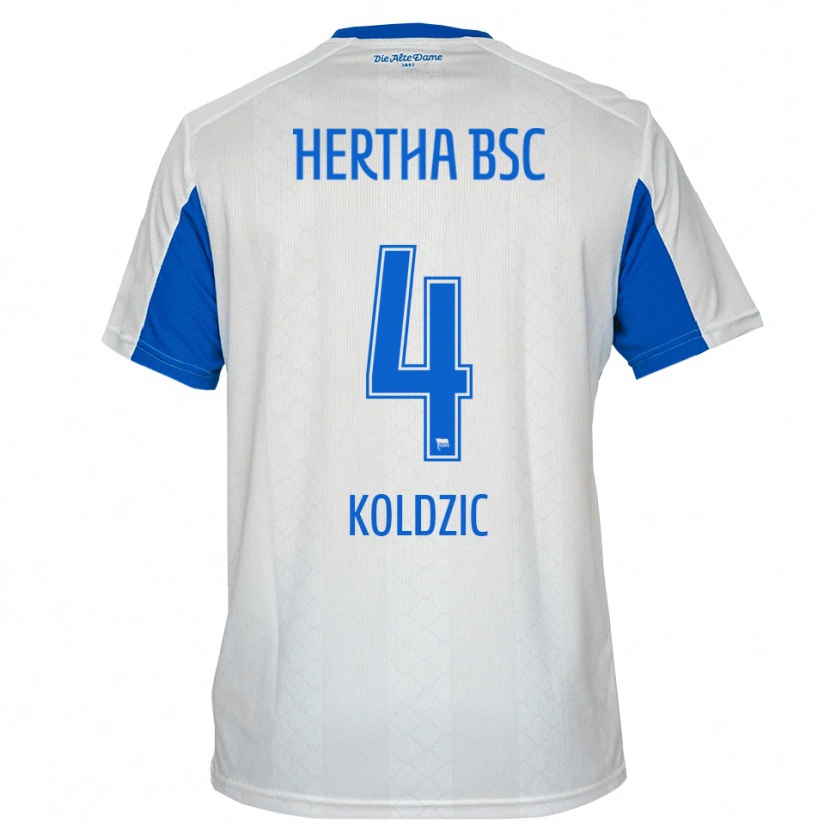 Danxen Uomo Maglia Denis Koldzic #4 Bianco Blu Kit Gara Away 2025/26 Maglietta