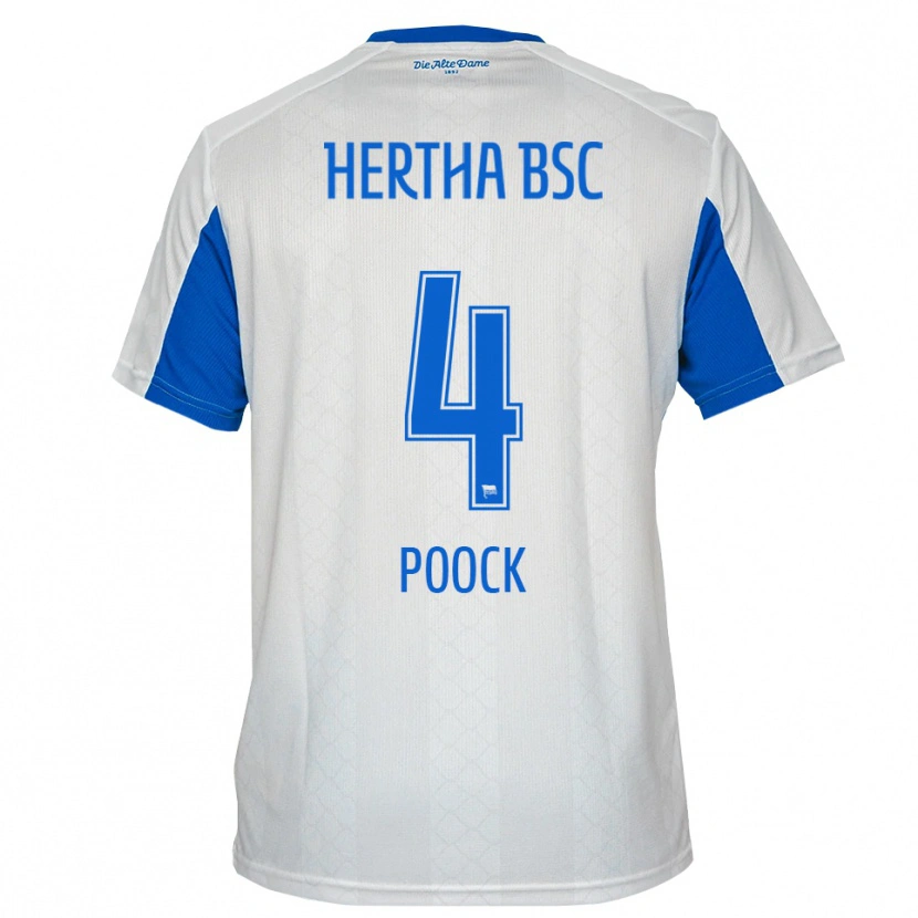 Danxen Uomo Maglia Svenja Poock #4 Bianco Blu Kit Gara Away 2025/26 Maglietta