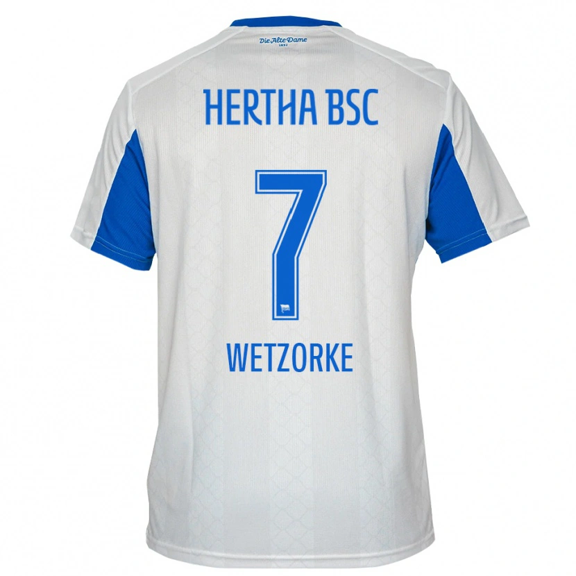 Danxen Uomo Maglia Leonie Wetzorke #7 Bianco Blu Kit Gara Away 2025/26 Maglietta