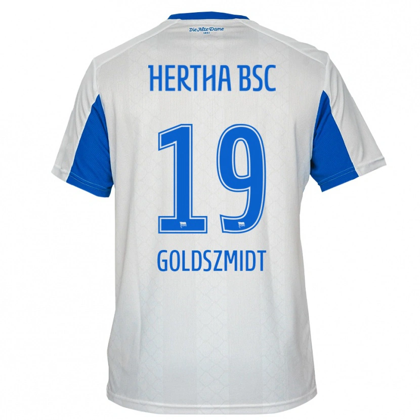Danxen Uomo Maglia Milo Goldszmidt #19 Bianco Blu Kit Gara Away 2025/26 Maglietta