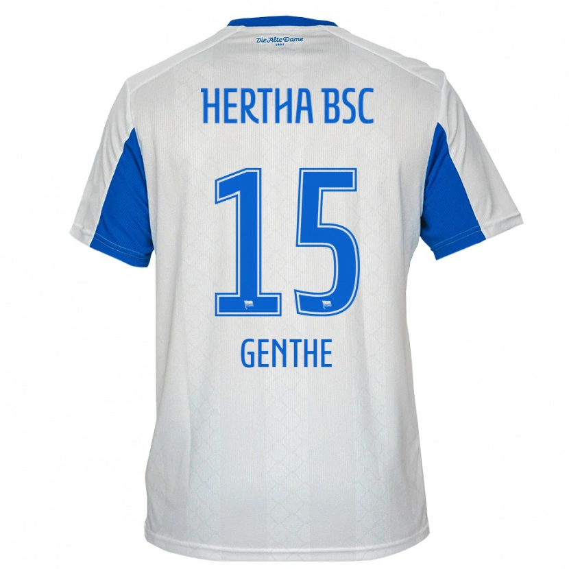 Danxen Uomo Maglia Lilli Genthe #15 Bianco Blu Kit Gara Away 2025/26 Maglietta