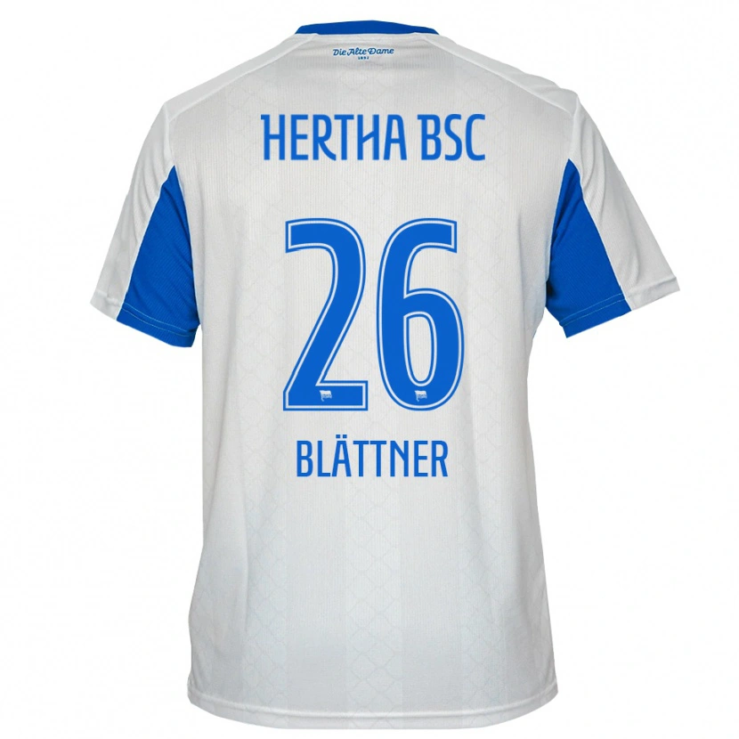 Danxen Uomo Maglia Amelie Blättner #26 Bianco Blu Kit Gara Away 2025/26 Maglietta