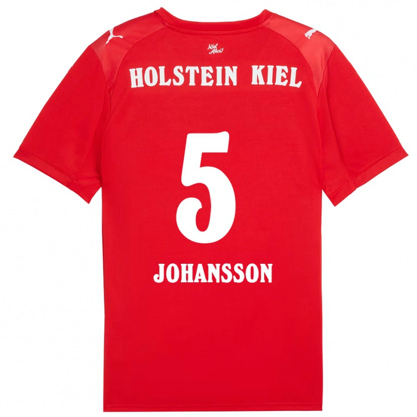 Danxen Uomo Maglia Carl Johansson #5 Rosso Blu Kit Gara Away 2025/26 Maglietta