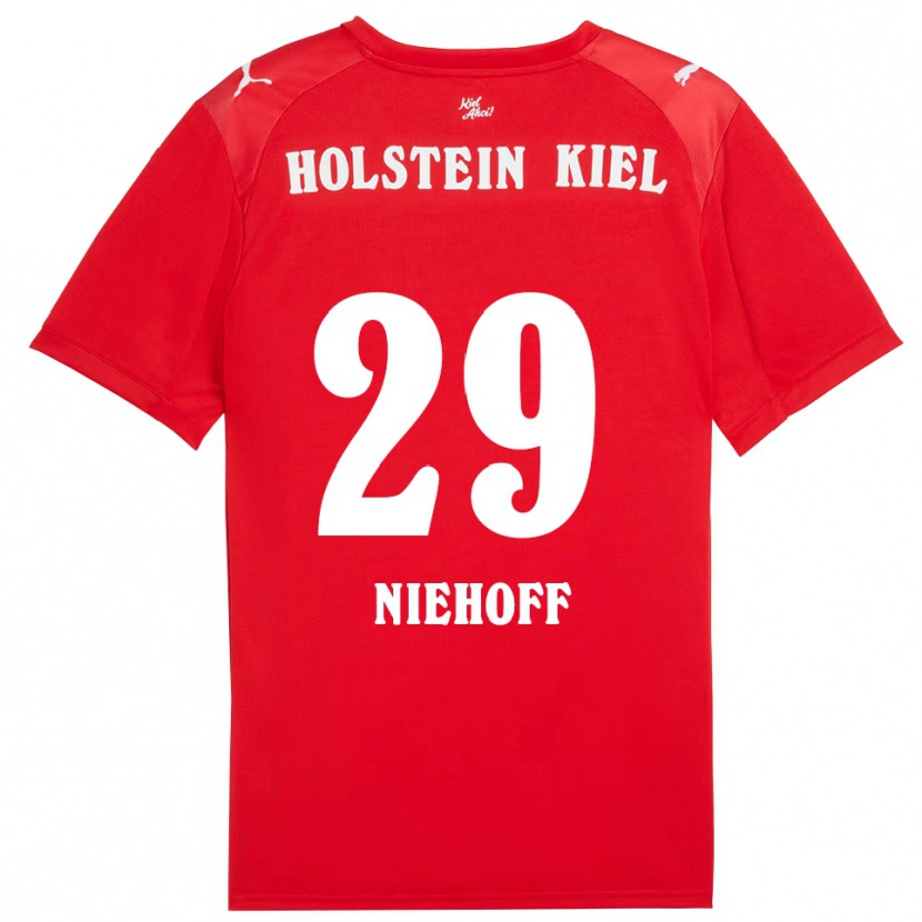 Danxen Uomo Maglia Niklas Niehoff #29 Rosso Blu Kit Gara Away 2025/26 Maglietta