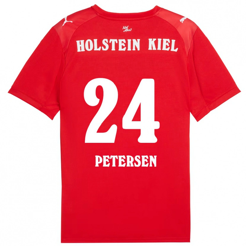 Danxen Uomo Maglia Malte Petersen #24 Rosso Blu Kit Gara Away 2025/26 Maglietta
