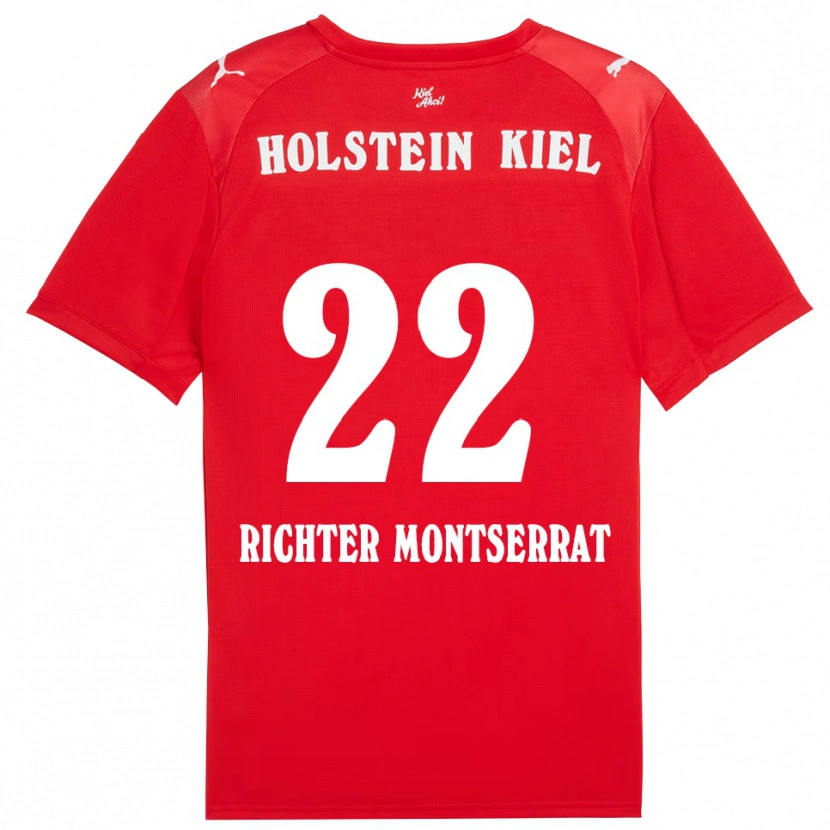 Danxen Uomo Maglia Mark Richter Montserrat #22 Rosso Blu Kit Gara Away 2025/26 Maglietta
