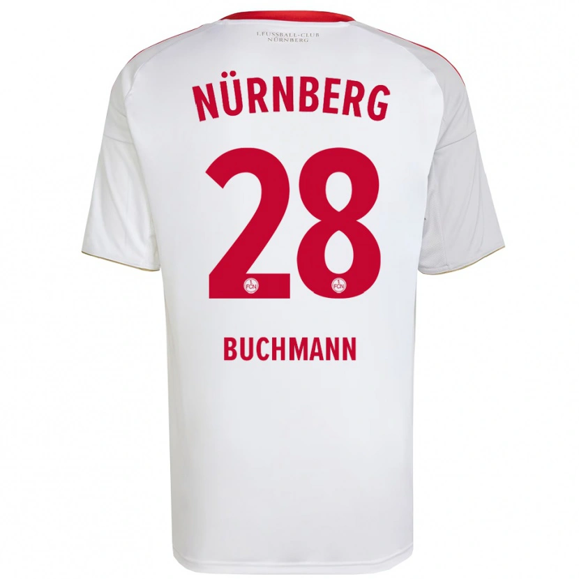 Danxen Uomo Maglia Tarek Buchmann #28 Bianco Rosso Kit Gara Away 2025/26 Maglietta