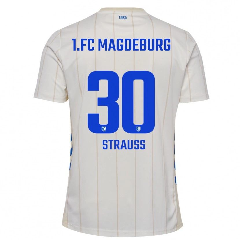 Danxen Uomo Maglia Emil Strauß #30 Bianco Blu Kit Gara Away 2025/26 Maglietta