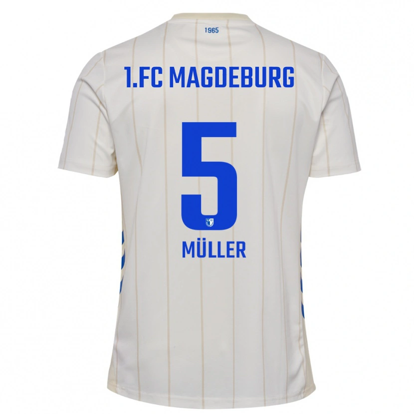 Danxen Uomo Maglia Tobias Müller #5 Bianco Blu Kit Gara Away 2025/26 Maglietta