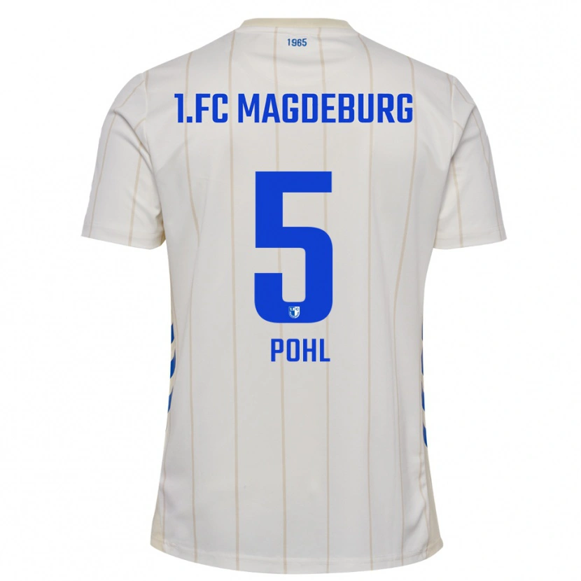 Danxen Uomo Maglia Marvin Pohl #5 Bianco Blu Kit Gara Away 2025/26 Maglietta