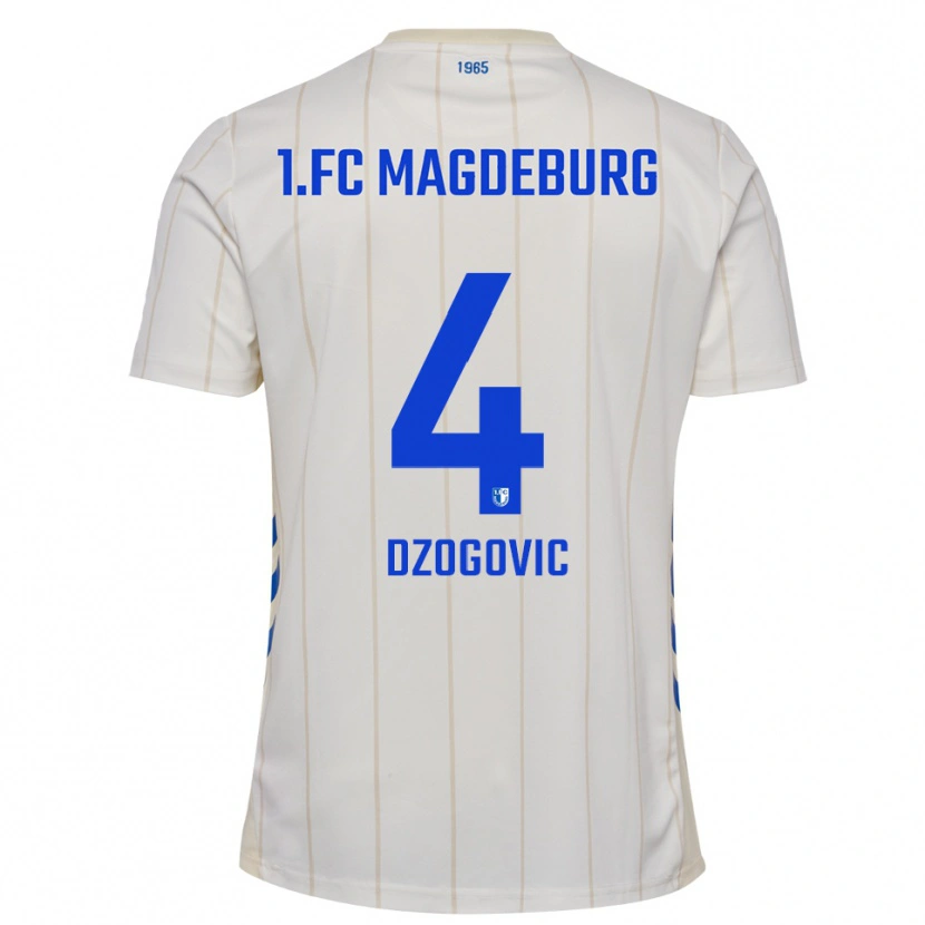 Danxen Uomo Maglia Eldin Dzogovic #4 Bianco Blu Kit Gara Away 2025/26 Maglietta