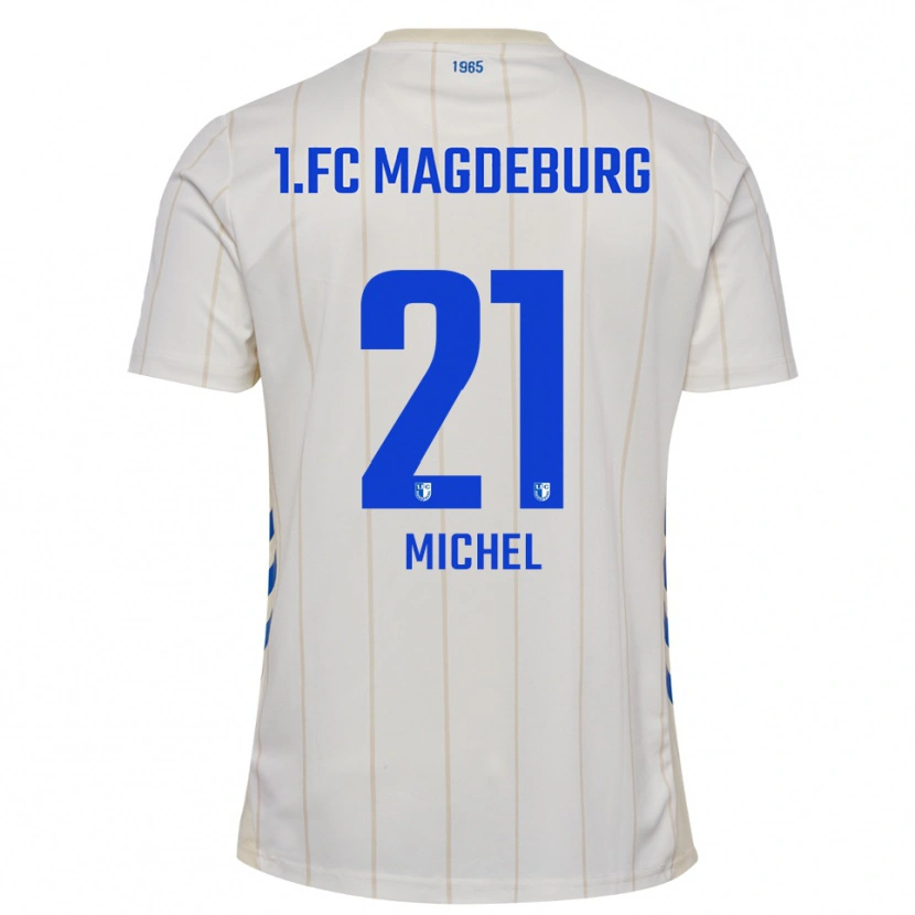 Danxen Uomo Maglia Falko Michel #21 Bianco Blu Kit Gara Away 2025/26 Maglietta