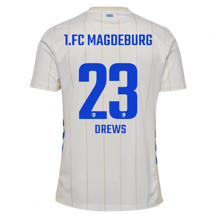 Danxen Uomo Maglia Adrian Drews #23 Bianco Blu Kit Gara Away 2025/26 Maglietta