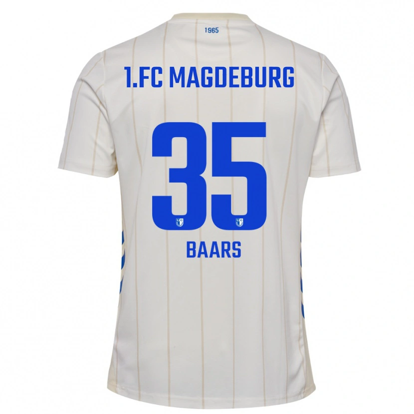 Danxen Uomo Maglia Magnus Baars #35 Bianco Blu Kit Gara Away 2025/26 Maglietta