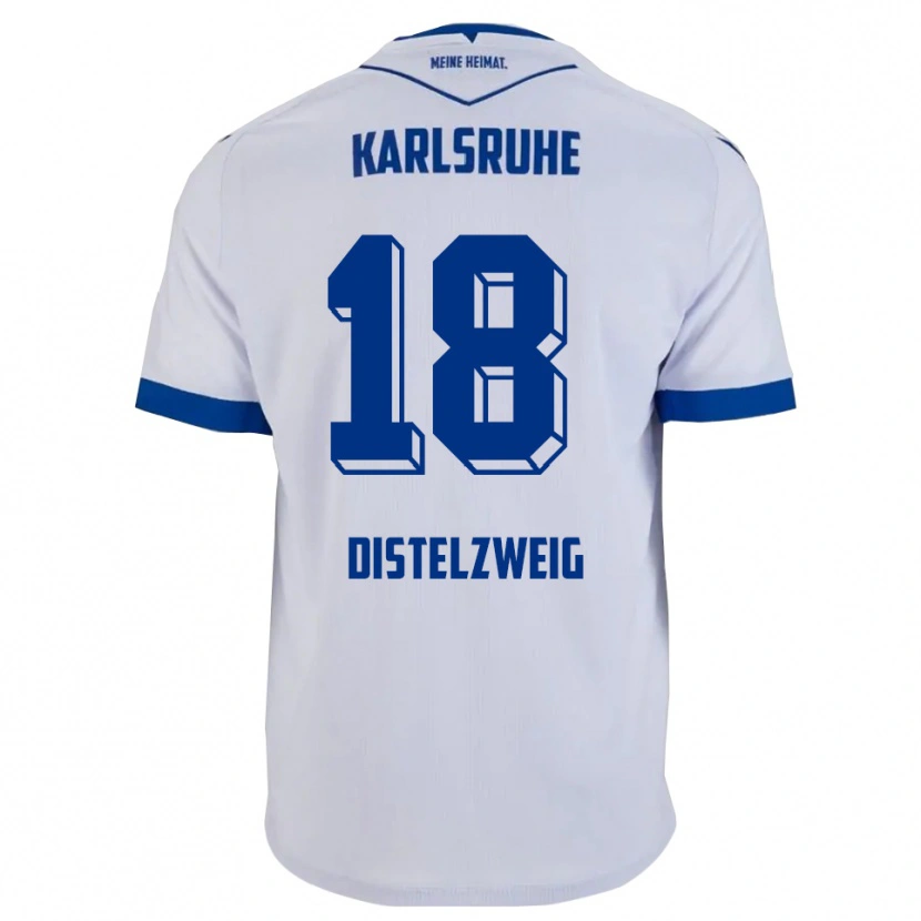 Danxen Uomo Maglia Jakob Distelzweig #18 Bianco Blu Kit Gara Away 2025/26 Maglietta