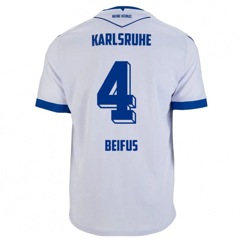 Danxen Uomo Maglia Marcel Beifus #4 Bianco Blu Kit Gara Away 2025/26 Maglietta