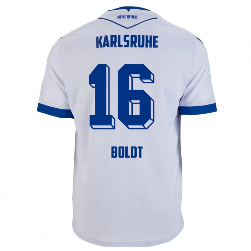 Danxen Uomo Maglia Tim Boldt #16 Bianco Blu Kit Gara Away 2025/26 Maglietta