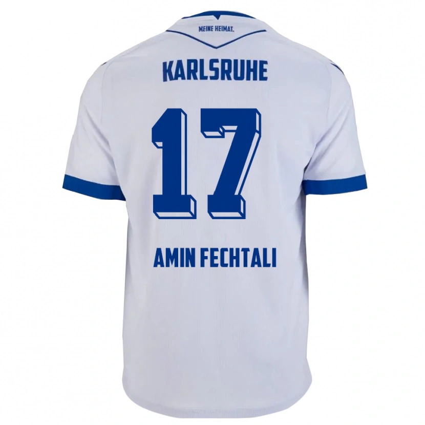 Danxen Uomo Maglia Oualid El Fechtali #17 Bianco Blu Kit Gara Away 2025/26 Maglietta