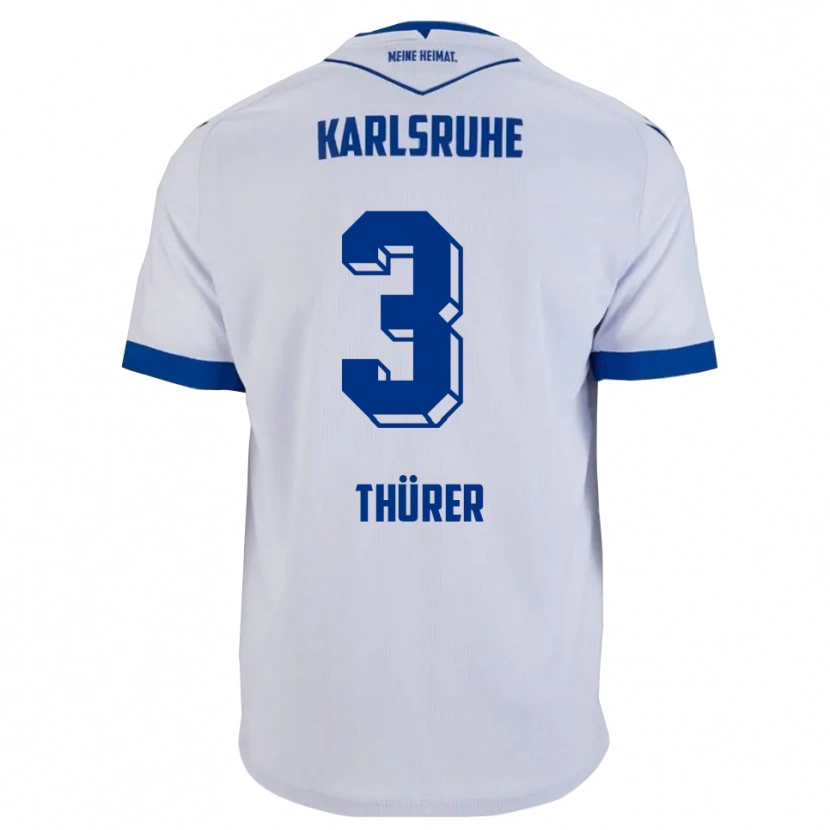 Danxen Uomo Maglia Marlo Thürer #3 Bianco Blu Kit Gara Away 2025/26 Maglietta