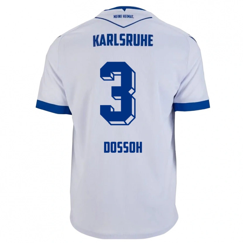 Danxen Uomo Maglia Mael Dossoh #3 Bianco Blu Kit Gara Away 2025/26 Maglietta