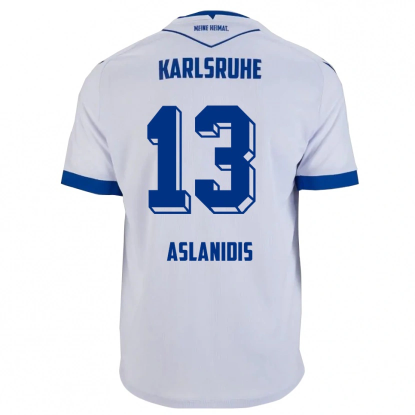 Danxen Uomo Maglia Ioannis Aslanidis #13 Bianco Blu Kit Gara Away 2025/26 Maglietta