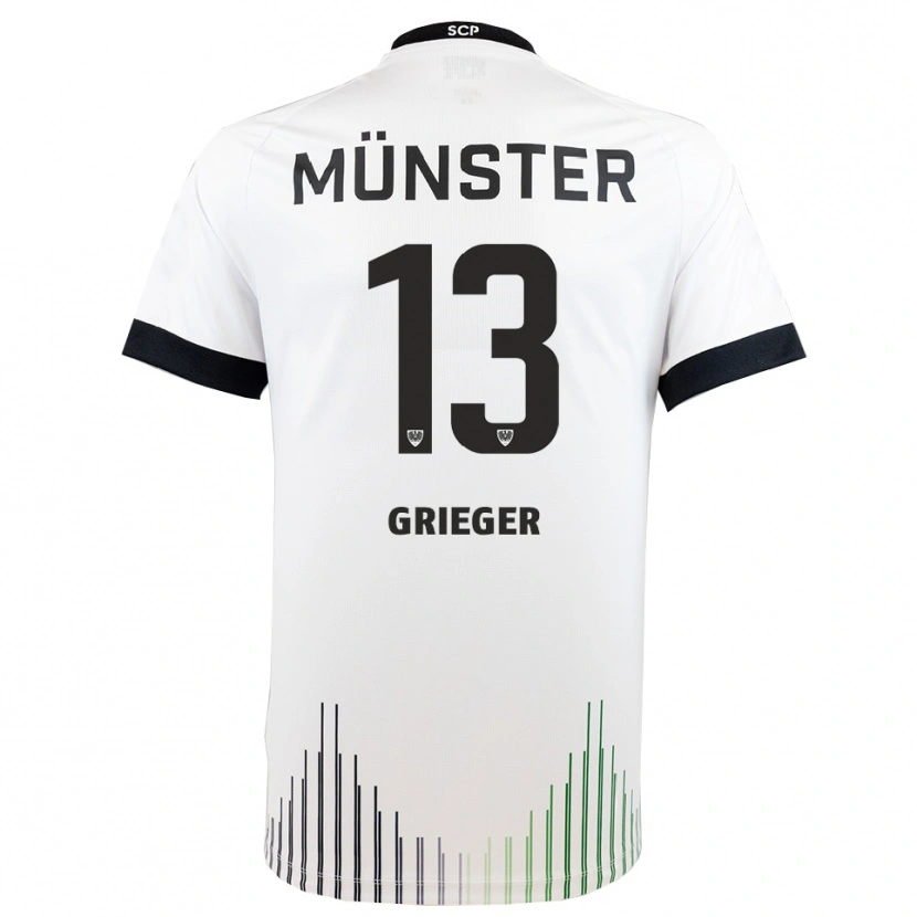 Danxen Uomo Maglia Dominik Grieger #13 Bianco Nero Kit Gara Away 2025/26 Maglietta