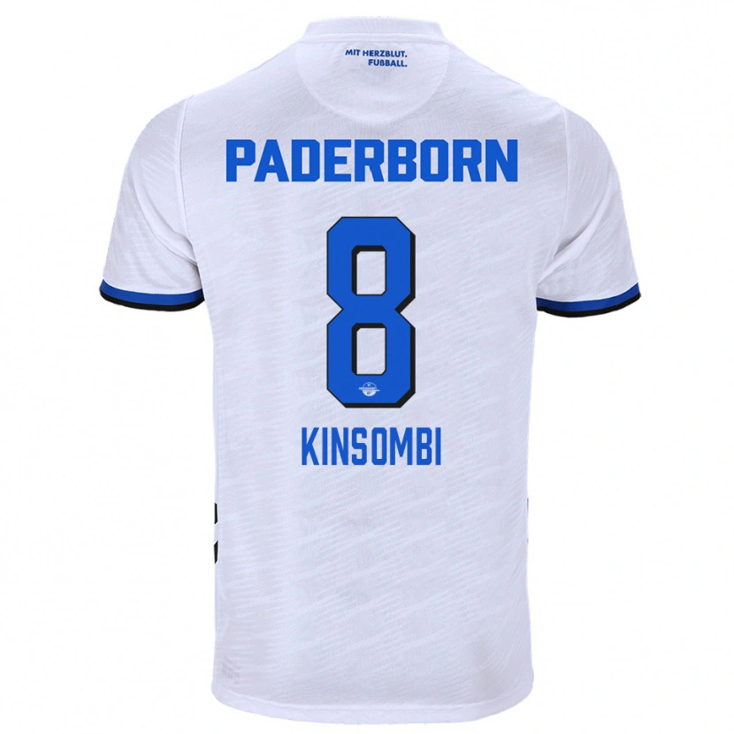 Danxen Uomo Maglia David Kinsombi #8 Bianco Blu Kit Gara Away 2025/26 Maglietta
