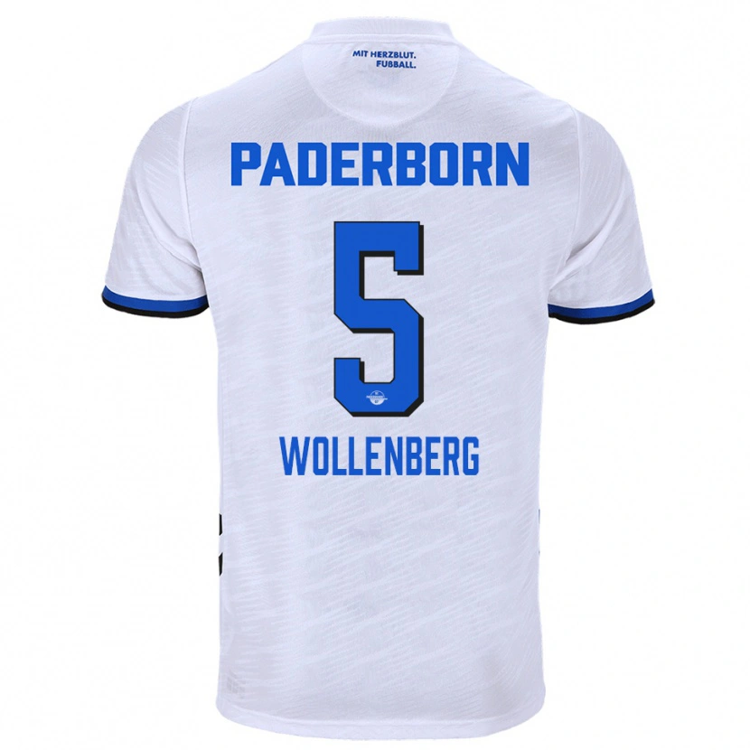 Danxen Uomo Maglia Paul Wollenberg #5 Bianco Blu Kit Gara Away 2025/26 Maglietta