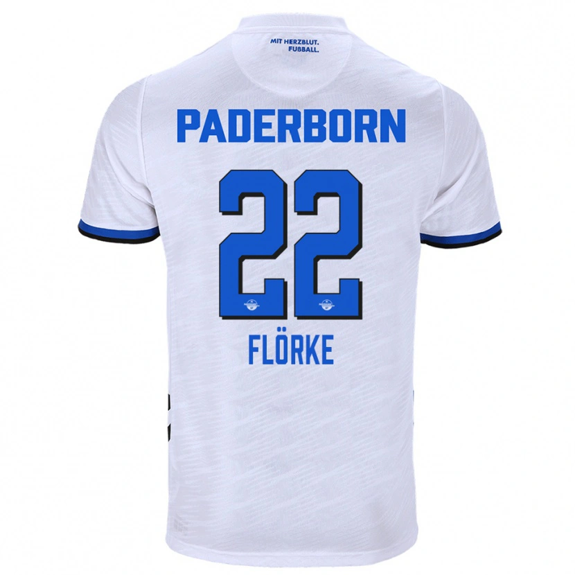 Danxen Uomo Maglia Luis Flörke #22 Bianco Blu Kit Gara Away 2025/26 Maglietta
