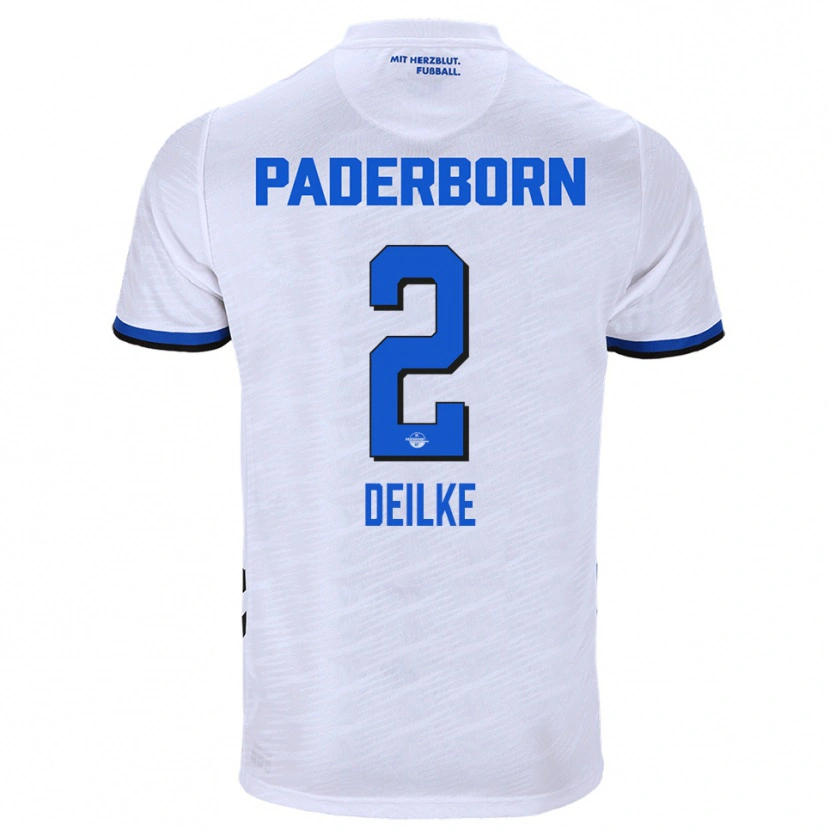 Danxen Uomo Maglia Flemming Deilke #2 Bianco Blu Kit Gara Away 2025/26 Maglietta